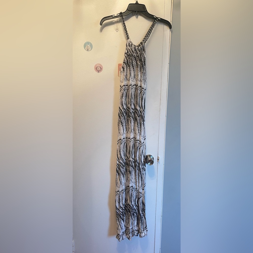 Chic Black & White Summer Dress with Chain Straps by TopShop Size 6. Very Unique